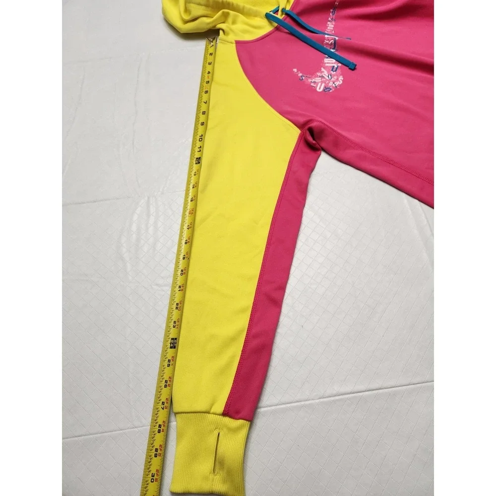 Nike Therma-FIT Hoodie Womens Large Pink Yellow Just Do‎ It Pullover Sweatshirt